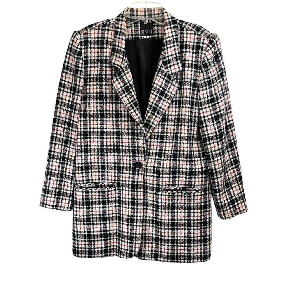 Vintage Mark Alan Multicolored Plaid Notched Lapel Womens Blazer Size 6‎